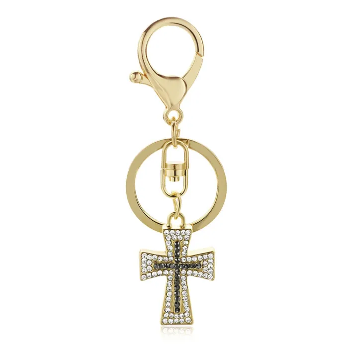 Keyring with a crystal crossKeyrings