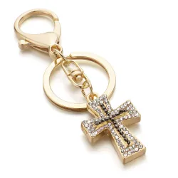 Keyring with a crystal crossKeyrings