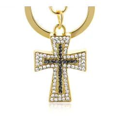 Keyring with a crystal crossKeyrings