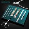Mr.Green - professionelles Maniküre-Set - Nagelknipser / Schere / Pinzette - 9-tlg