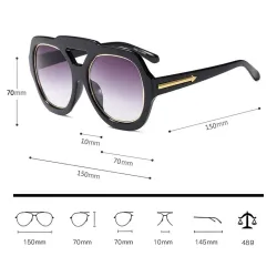Modische Sonnenbrille - übergroßer Rahmen - dekorativer Metallpfeil - Unisex