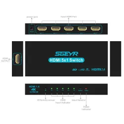 HDMI-Umschalter - 5 Eingänge / 1 Ausgang - mit IR-Fernbedienung - 1.4 HDCP