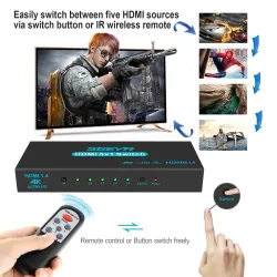 HDMI-Umschalter - 5 Eingänge / 1 Ausgang - mit IR-Fernbedienung - 1.4 HDCP