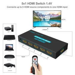 HDMI-Umschalter - 5 Eingänge / 1 Ausgang - mit IR-Fernbedienung - 1.4 HDCP