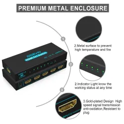 HDMI-Umschalter - 5 Eingänge / 1 Ausgang - mit IR-Fernbedienung - 1.4 HDCP