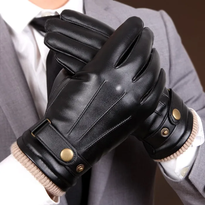 Schwarze Winterhandschuhe - mit Touchscreen-Funktion - Leder