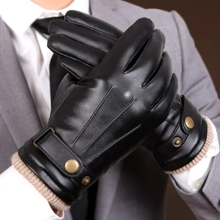 Schwarze Winterhandschuhe - mit Touchscreen-Funktion - Leder
