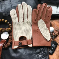 Kurze Autofahrerhandschuhe - Ziegenleder / gestrickt - Unisex