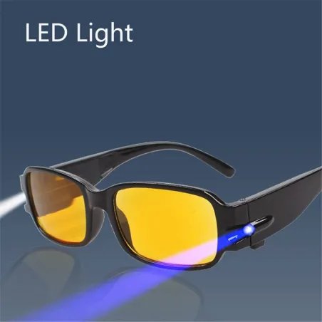 Lesebrille - gelbe Nachtsichtgläser - mit LED-Licht
