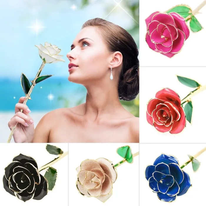 Rose in 24 Karat Gold getaucht - mit Ständer - Geburtstags- / Valentinstags- / Hochzeitsgeschenk