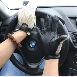 Kurze Autofahrerhandschuhe - Ziegenleder / gestrickt - Unisex