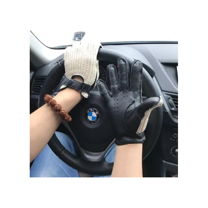Kurze Autofahrerhandschuhe - Ziegenleder / gestrickt - Unisex