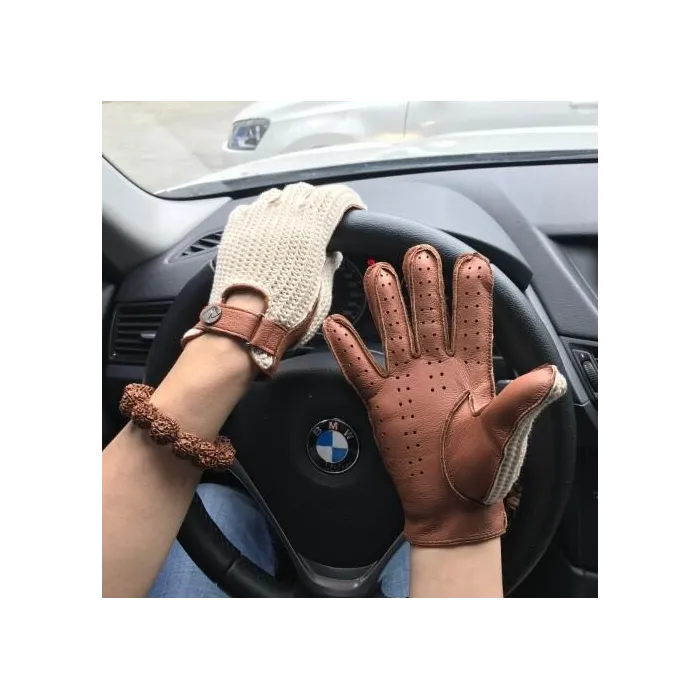 Kurze Autofahrerhandschuhe - Ziegenleder / gestrickt - Unisex