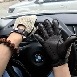 Kurze Autofahrerhandschuhe - Ziegenleder / gestrickt - Unisex