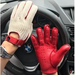 Kurze Autofahrerhandschuhe - Ziegenleder / gestrickt - Unisex