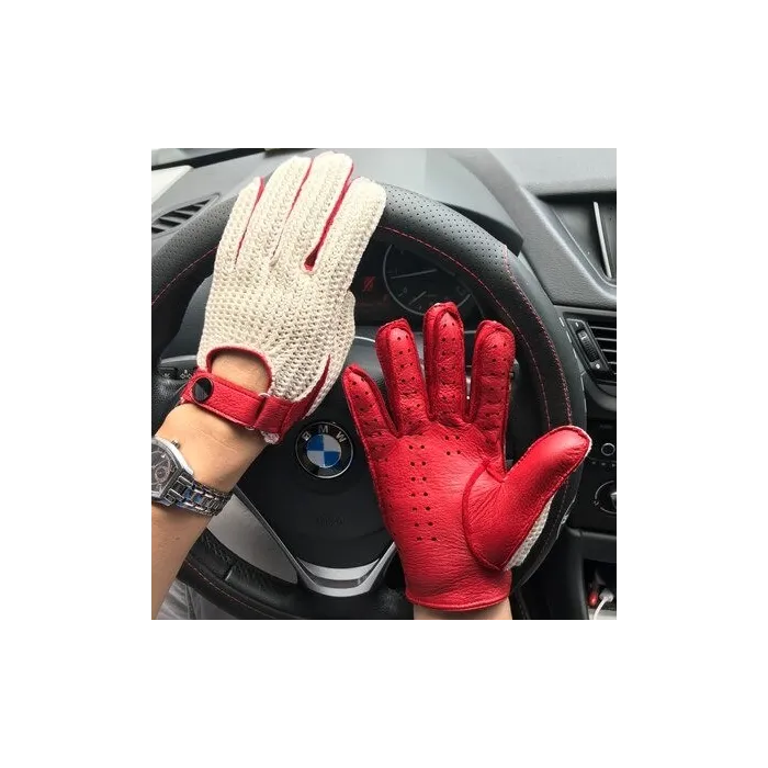Kurze Autofahrerhandschuhe - Ziegenleder / gestrickt - Unisex