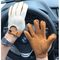 Kurze Autofahrerhandschuhe - Ziegenleder / gestrickt - Unisex