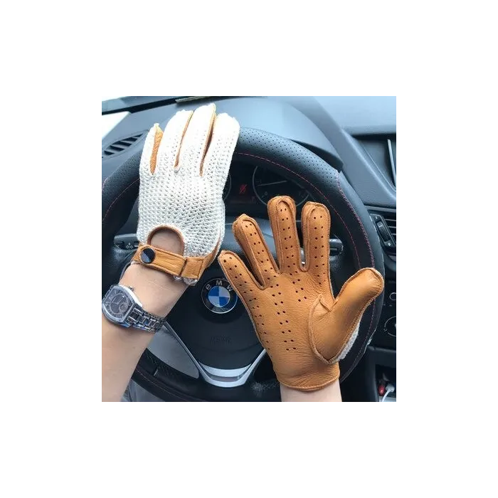Kurze Autofahrerhandschuhe - Ziegenleder / gestrickt - Unisex