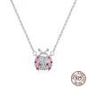 Ladybug shaped pendant - with pink zirconia - sterling silver necklaceNecklaces