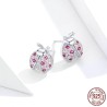Earrings with ladybug - pink zirconia - 925 sterling silverEarrings