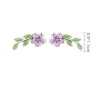 Purple-pink flower /green leaf - elegant earrings - 925 sterling silverEarrings