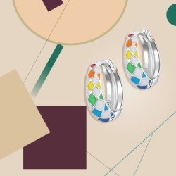 Rainbow colorful chequered round earrings - 925 sterling silverEarrings