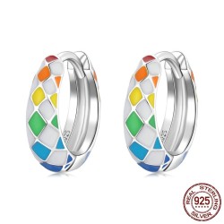 Rainbow colorful chequered round earrings - 925 sterling silver
