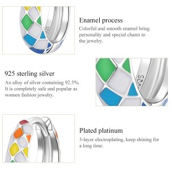 Rainbow colorful chequered round earrings - 925 sterling silverEarrings