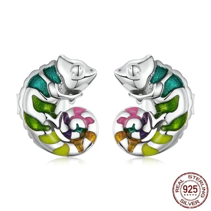 Zarte Ohrringe mit Mini-Chamäleon - 925er Sterlingsilber