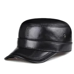 Flache Baseballkappe - mit Ohrenklappen - echtes Leder