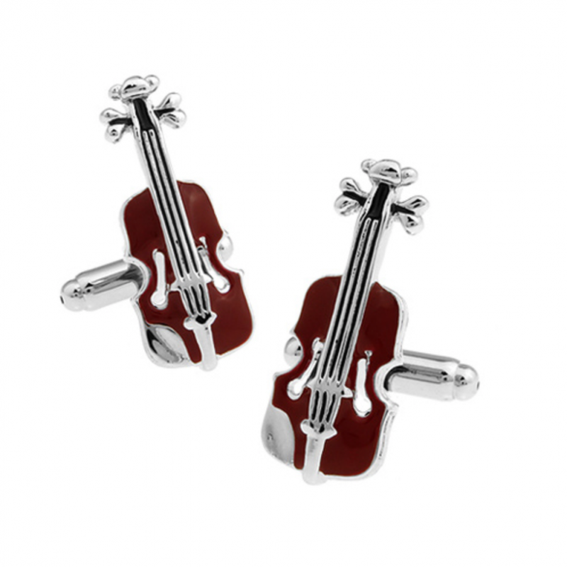 Red & silver violin cufflinks