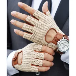 Luxuriöse Lammfellhandschuhe - gestrickt - Halbfinger-Design