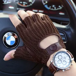 Luxuriöse Lammfellhandschuhe - gestrickt - Halbfinger-Design