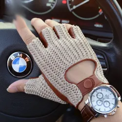 Luxuriöse Lammfellhandschuhe - gestrickt - Halbfinger-Design