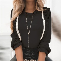 Elegant blouse - with ruffles / lace trim - puffed sleevesBlouses & shirts