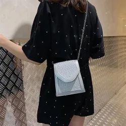 Fashionable small shoulder bag - with rhinestones / chain strapBags