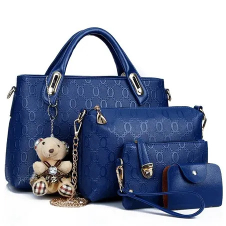 Modische Ledertaschen - große Handtasche / Umhängetasche / Clutch / Geldbörse - 4-teiliges Set