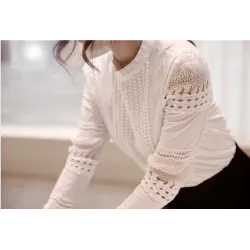 Elegant long sleeve white blouse - hollow out laceBlouses & shirts