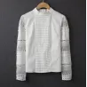 Elegante weiße Bluse mit langen Ärmeln - ausgehöhlte Spitze