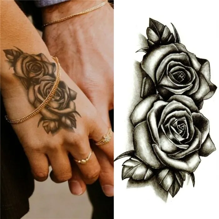 Temporärer Tattoo-Aufkleber - doppelte schwarze Rosen - wasserfest