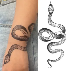Temporärer Tattoo-Aufkleber - schwarze Schlange / Rosen - wasserfest