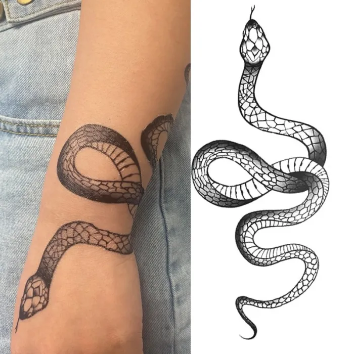 Temporärer Tattoo-Aufkleber - schwarze Schlange / Rosen - wasserfest