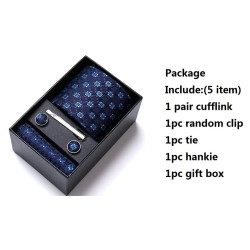 Fashionable tie / handkerchief / cufflinks / tie clip - with box - 5 pieces set