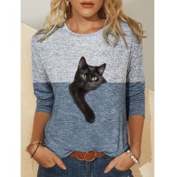 Classic long sleeve t-shirt - double color - 3D cat printBlouses & shirts