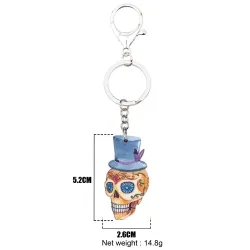 Halloween skull with hat - acrylic keychainKeyrings