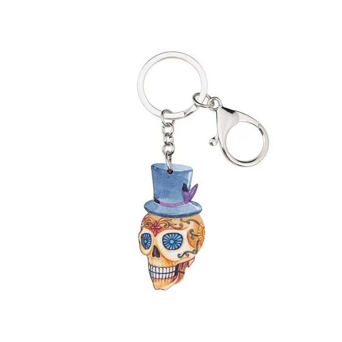Halloween skull with hat - acrylic keychainKeyrings