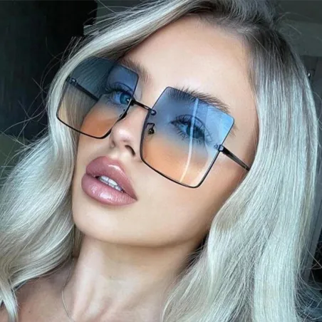 Modische übergroße eckige Sonnenbrille - retro big halbrandlos