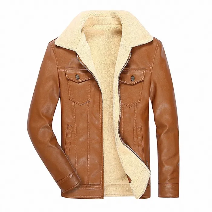 Winterjacke aus Leder mit Fleece & Reißverschluss - Slim