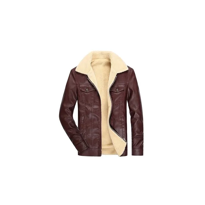 Winterjacke aus Leder mit Fleece & Reißverschluss - Slim