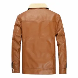 Winterjacke aus Leder mit Fleece & Reißverschluss - Slim